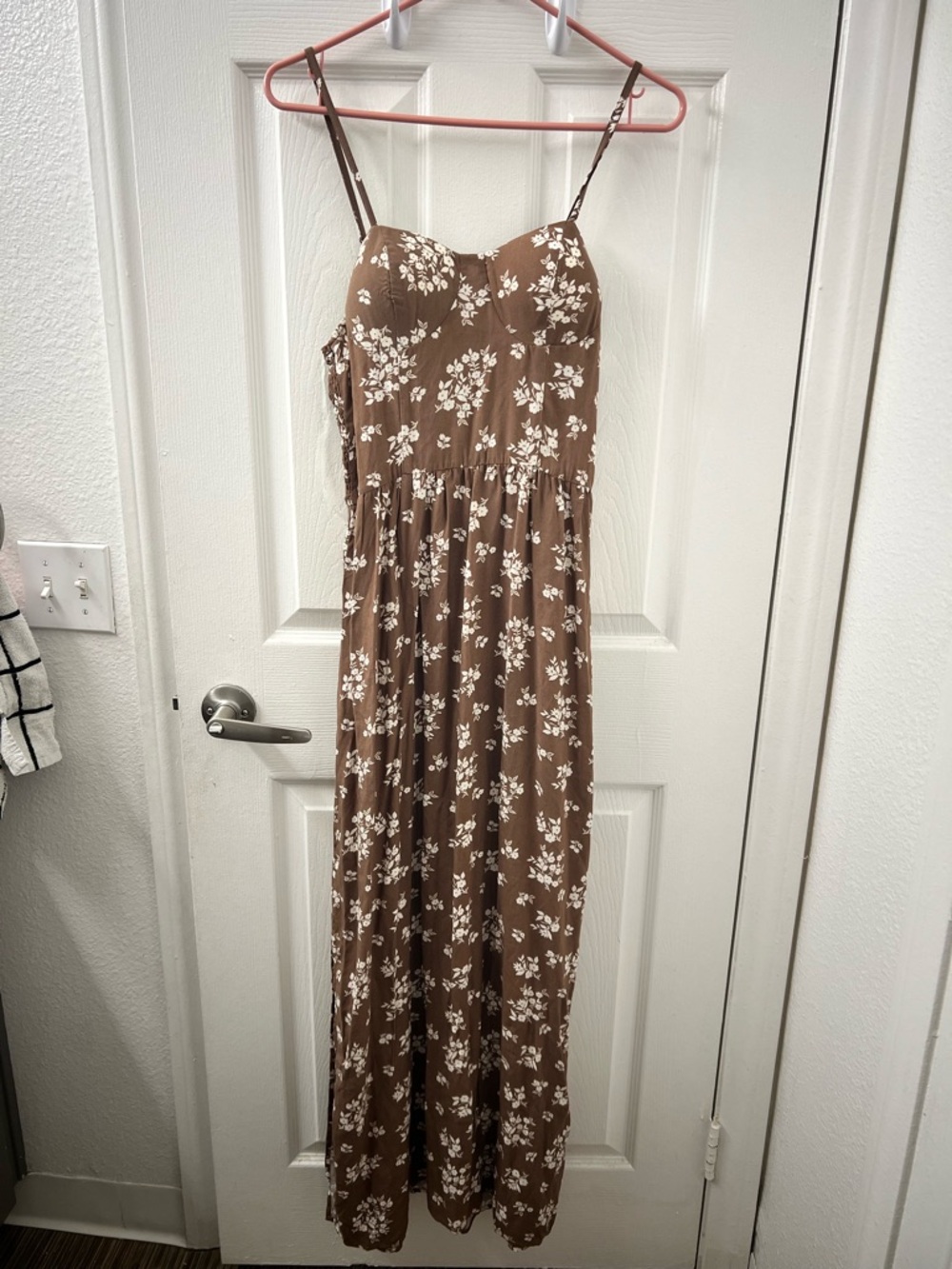 Brown Floral Spaghetti-Strap Maxi Dress